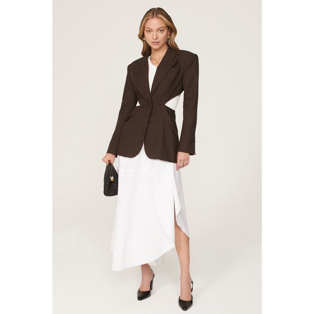 VICTORIA BECKHAM White Cotton Blend Asymmetrical Circle Midi Skirt Size US 10